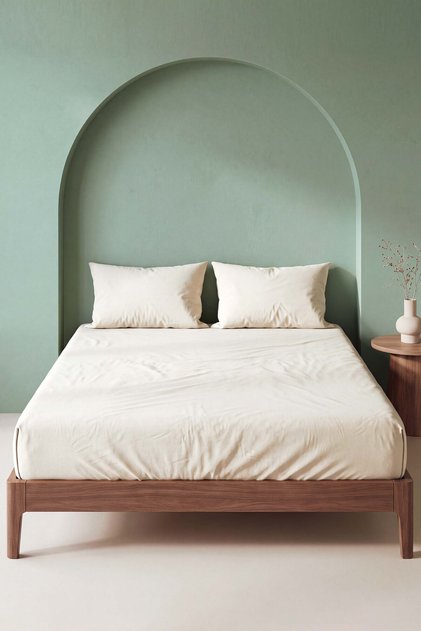 Ecru 100% Cotton Double Elastic Bed Sheet Set - 3 Pieces