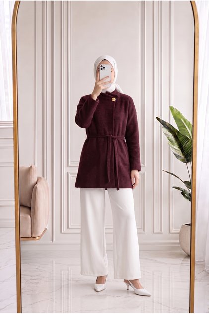 İkbal Gold Button Detailed Tied Knitwear Tunic-Kr6031 Claret Red