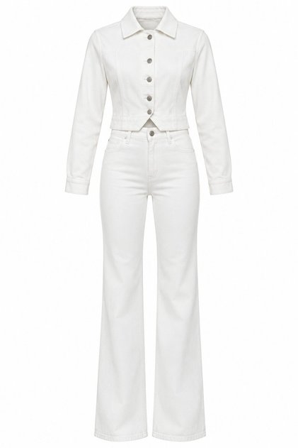 White Oval Cut Crop Jacket Trousers - 2Y0904