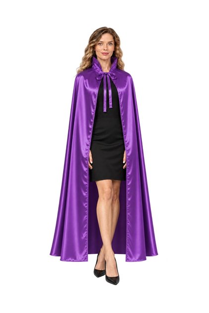 Purple Colored Stand Collar Satin Cape for Adults