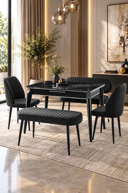 120x75 Mutfak Masası (Sadece Masa) Siyah Mermer Rengi Açılabilir Masa Star Model