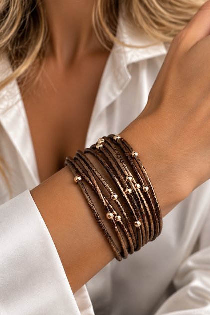 Rose Color Shiny Bead Detail Magnetic Multi-Bracelet (18cm)