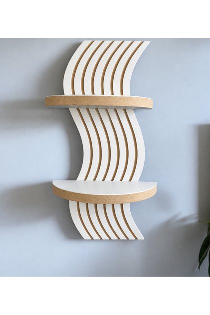 Raft decorativ de perete cu model valuri alb