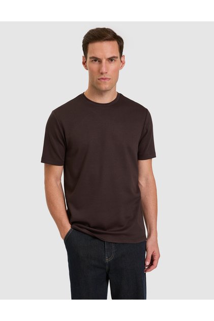 Dark Brown Regular Fit Basic T-Shirt 50335509-Vr084