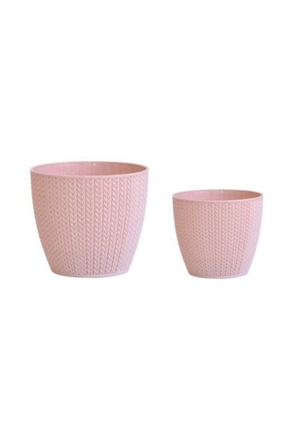 Set 2 x Ghiveci KNIT cu farfurie, diametru 12 si 15