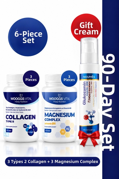 90 Day Set Type 2 Collagen 3 Pieces + Magnesium Complex 3 Pieces + Glucosamine Massage Cream Gift