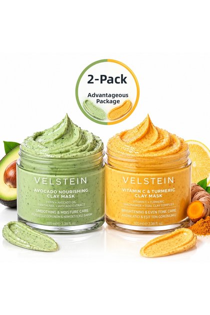 Set of 2 Avocado & Vitamin C Turmeric Clay Mask – Pdrn + Niacinamide + Avocado Oil | Moisturizing, Brightening, and Even-Tone Appearance