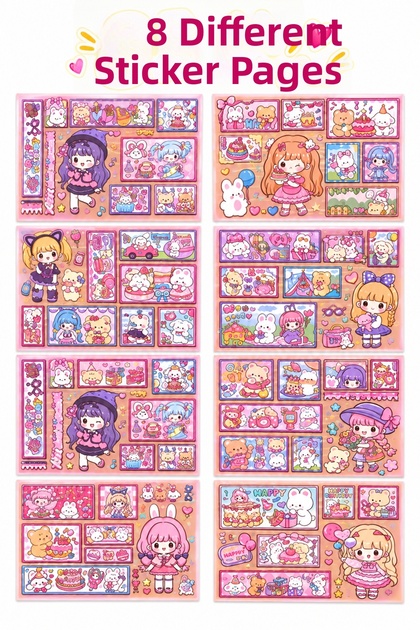 8 Sheets Kawaii Sticker Set – Cute Sticker Set, Colorful Stickers