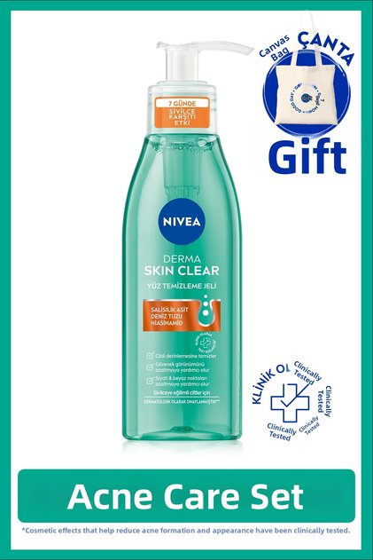 7 Days Anti-Acne Facial Cleansing Gel Derma Skin Clear 150ml, Cloth Bag Gift
