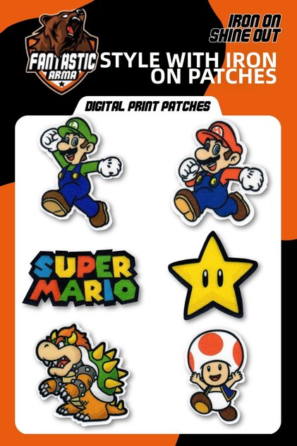 Super Mario Iron-On Laser Cut Fabric Patch Set – T-Shirt, Sweatshirt, and Denim Jacket Fabric Patch (6 Pieces)