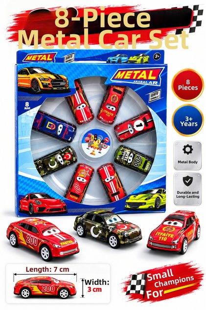 8-Piece Metal Toy Car Set 7 cm Mini Racing Cars Ages 3+