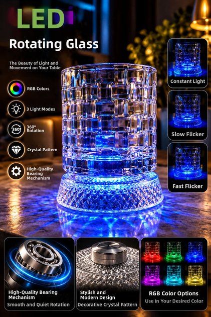 360 with Rgb Lights ° Rotating Special Crystal Patterned Cup | Quality Bearing Mechanism