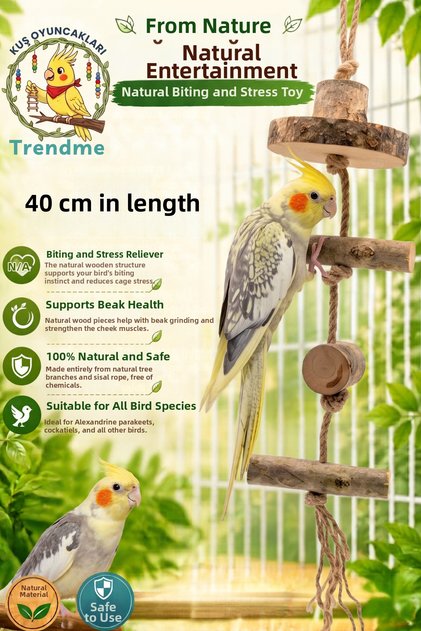 Trendme Natural Wooden Chewing and Stress Relief Toy - Aleksandra, Sultan Parrot Cage Toy