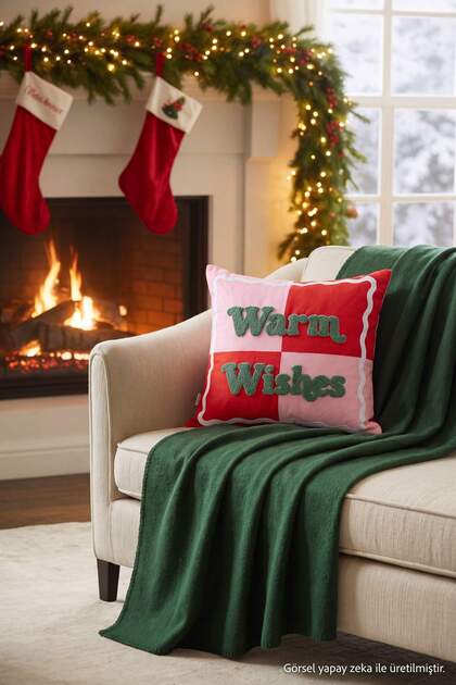New Year Concept Punch Detailed Throw Pillow Cover 43X43Cm Tphaw27Kkk00020