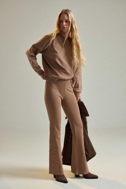 Camel Nakış İşleme Detaylı Flare/İspanyol Paça Örme Tayt TWOAW27TA00005
