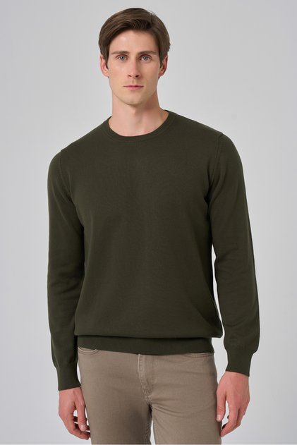Erkek Haki Basic Bisiklet Yaka Dynamic Fit Rahat Kesim Triko