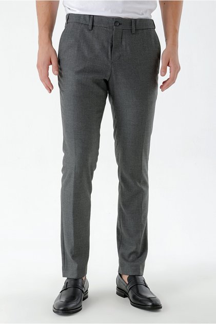 Men's Black Beard Patterned Slim Fit Classic Trousers