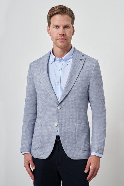 Men's Indigo Knitted Slim Fit Mono Collar Jacket