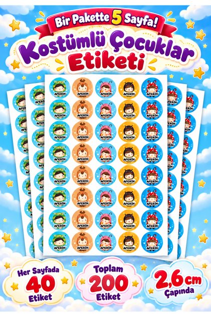 Kostümlü Çocuklar Öğretmen Etiketi 5X(40 ADET)