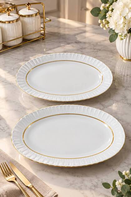 Luxeglaze Oval Kayık Serving Plate Gold Gilded 25 cm