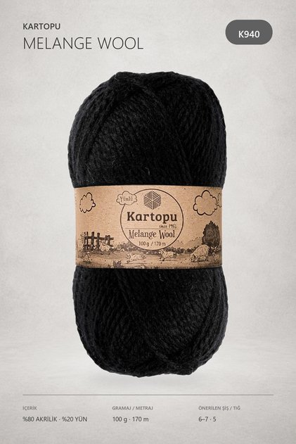 Melange Wool Yünlü El Örgü Ipi K940 Siyah