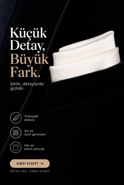 Beyaz Saten Erkek Ceket Mendili – Düz Cep Mendili