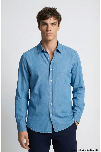 Açık Mavi Lyocelli Denim Look Gömlek