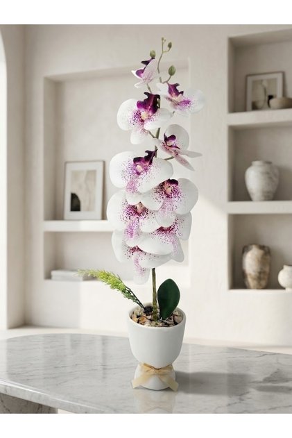 Artificial Orchid Flower with Glass Vase Beautiful and Exquisite Shape Height 50cm