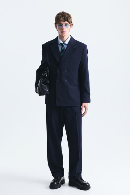 Oversized Double-Breasted navy blue suit set
