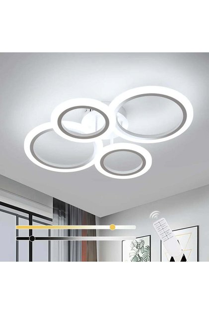 Plafonieră LED cu 4 inele, cu telecomandă, 72W, Alb, 50x40 cm