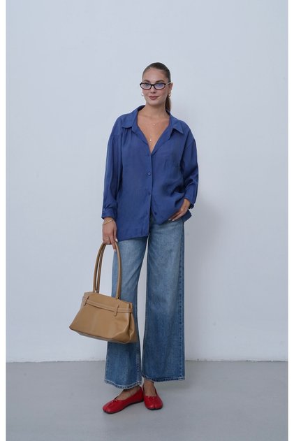 Oversize Gömlek Uzun Kol Bluz Kadın Şık Modern Kesim Günlük Gömlek