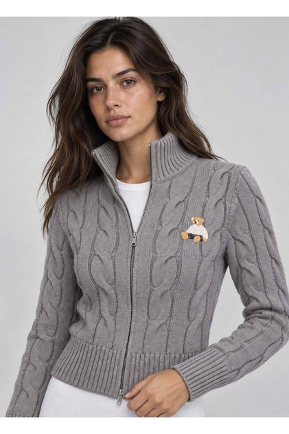 Gray Color Women's Knitted Patterned Embroidered Knitwear