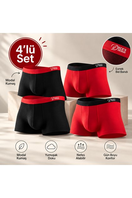 Ece's Men's 4-Piece Modal Boxer Set Soft Breathable M1004