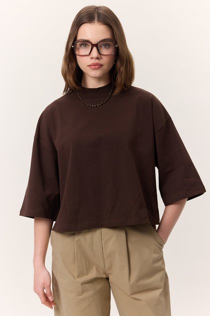 Κοντομάνικο Crop T-Shirt - Lung Brown Χρώματα