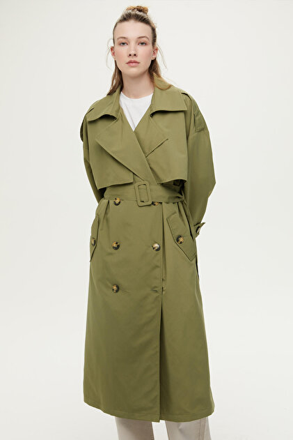 BUTTONED DOUBLE-BREASTED TRENCH COAT KHAKI