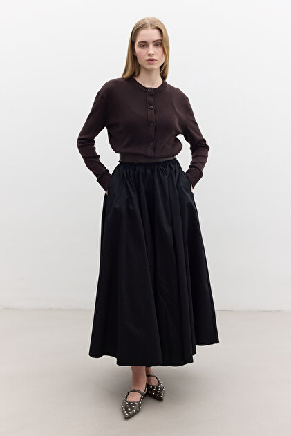 Leather-Detail Wide Skirt Black