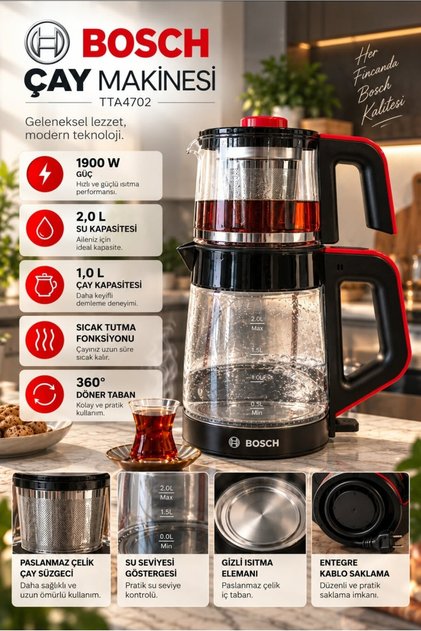 30 bardak kapasiteli cam çaycı