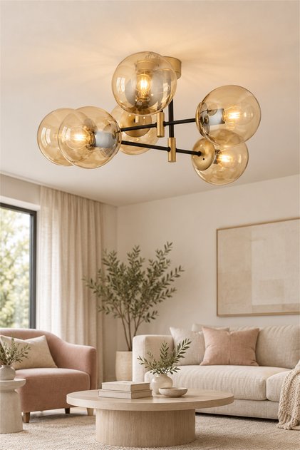 Maral 6Lı Siyah Eskitme Bal Camlı Modern Genç Odası Yatak Odası Retro Salon Avize