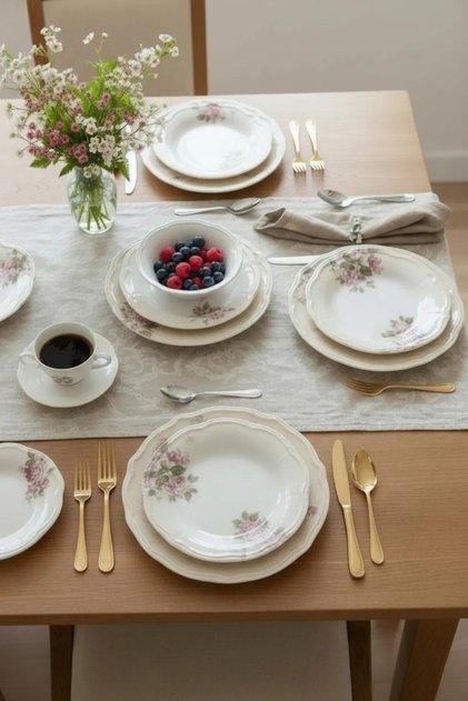 Porselen Royal Rose 24 Parça Yemek Takımı