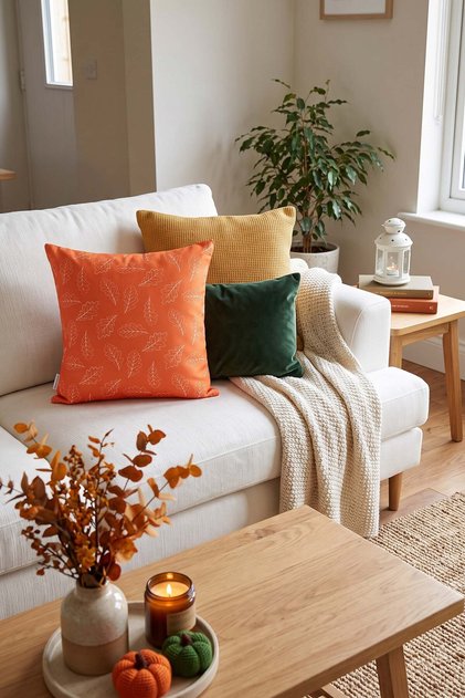 Orange Leaf Patterned Autumn Themed Throw Pillow Cover
