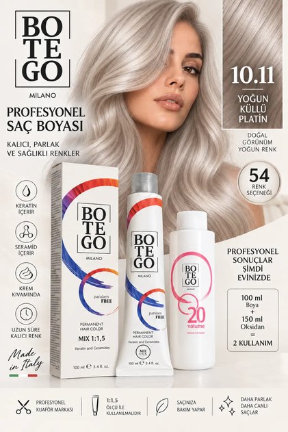 Profesyonel Krem Saç Boyası - 10.11 Yoğun Küllü En Açık Kumral 100 ml - 20 Volume 150 ml Oksidan SET