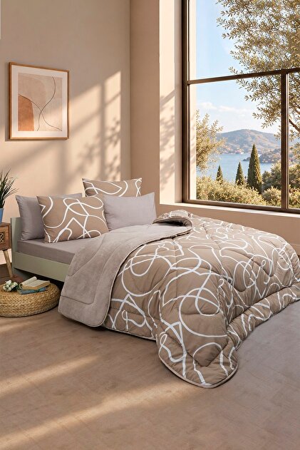 Double-Sided Plush Welsoft Pufidik Polar Sleeping Set (Quilt + King Size Elastic Sheet + 4 Pillowcases)