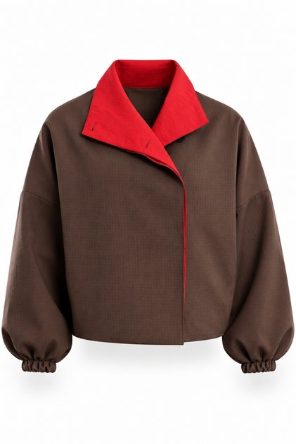Brown Stand Collar Checkered Jacket 9860