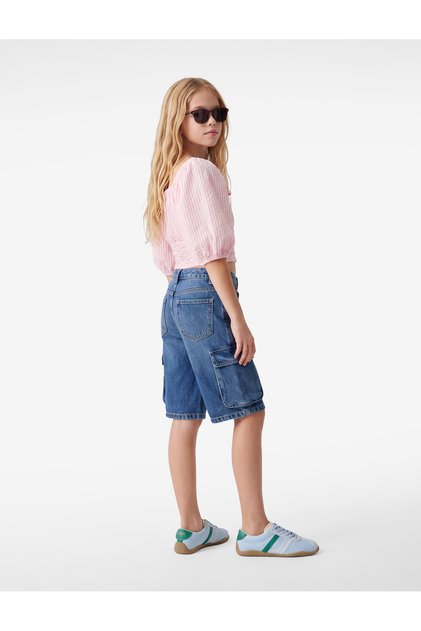 Denim Shorts with Cotton Flap Pocket Detail