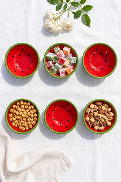 Karpuz 6-Piece Ceramic Handmade Bowl Set (Snack Bowl, Sauce Bowl)