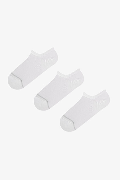 Beyaz Basic Mesh Pamuklu Simli 3 Çift Sneaker Çorap