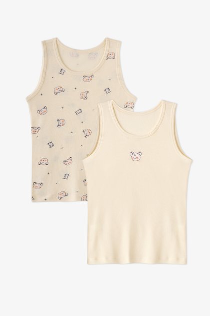 Erkek Çocuk Ekru Cute Animals Unicorn Desenli 2'li Atlet