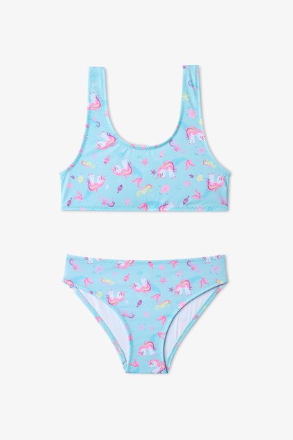 Kız Çocuk Unimermaid Unicorn Desenli Halter Bikini Takımı