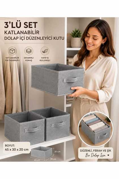 Luxury 3-Piece Foldable Closet Organizer Box 45X30X20 cm | Clothing and Garment Organizer Storage Box Multi-Purpose Basket Color: Anthracite Fabric