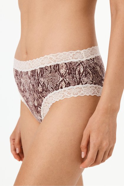 Ekru Comfy Pamuklu Cheeky Yılan Desenli Hipster Külot